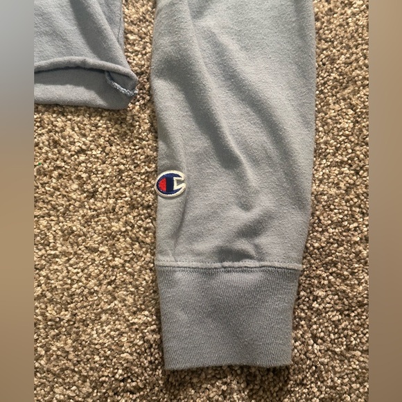 Champion Grey Crewneck Cropped Sweatshirt with Blue Logo Tag - Picture 9 of 9